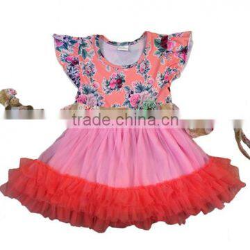 Baby Boutique Wholesale Pink Lace Floral Print Dress One Piece Girls Party Dresses Baby Girls Dress Designs photo-2