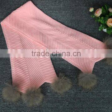 Fashionable twill knit scarf for lady with six pompons