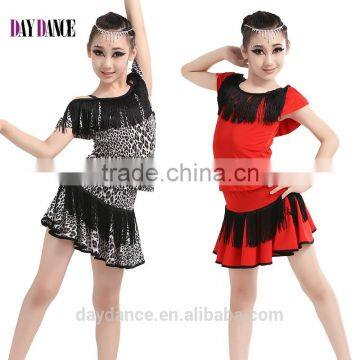 Girls Sexy Leopard Latin Dance Skirt Suits Children Kids Performance Latin Fringe Dress