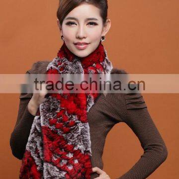 YR708 Knitted Rex Rabbit Fur Scarf Women/Wholesale Fur Scarf