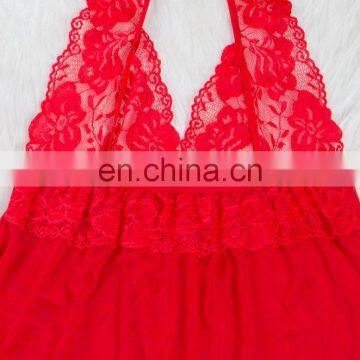 Red Plus Size See Through Girls Sexy Sleeping Dress photo-5