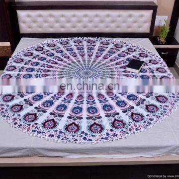 Indian Wall Hanging Round White Mandala Tapestry Bohemian Hippie Mandala Throw Wall Decor Beach Throw