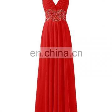 Red Spaghetti Strap Chiffon Long Evening Party Gowns 2016 A-line Criss Cross Strap Back Prom Dress with Crystals Sequined