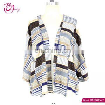 Guangzhou Casual Style Stripe Short Plus Size Women Cardigan