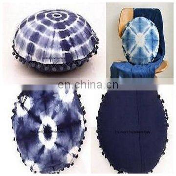 indigo Shibori round pouf cover pillow case