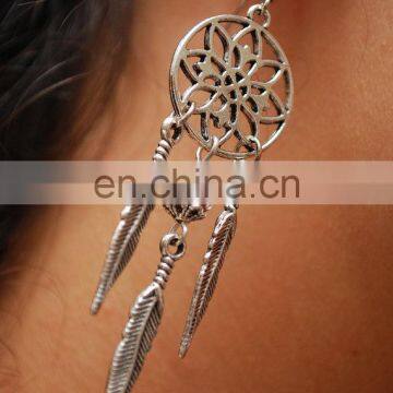 Best selling antique silver Dream catcher pink color bead round earring designs