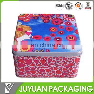 Top grade custom design printed square metal tin box with lid