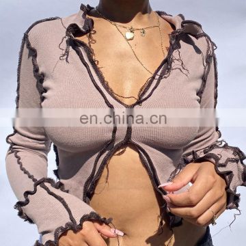 Ladies Wholesale Fashion Shirts Sexy Knit Womens Long Sleeve Basic Crop Top