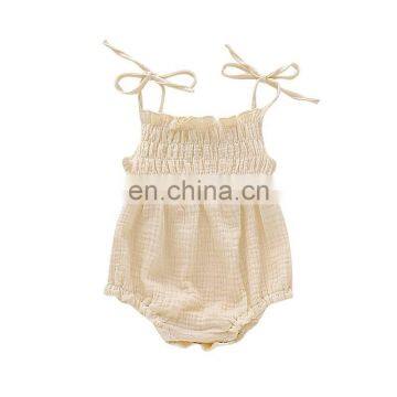 6 Colors Linen New Lovely Retro Baby Girls Lace Up Romper Soft Cotton Summer Sleeveless Strap Toddler Pleated Jumpsuit Overalls photo-3