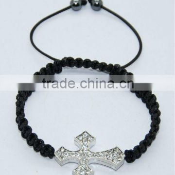 White Cross Woven Shamballa Bracelet