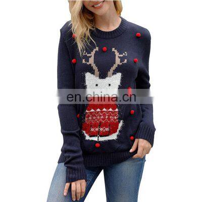Women Custom Xmas Ugly Pullover Sweater With Pom photo-2