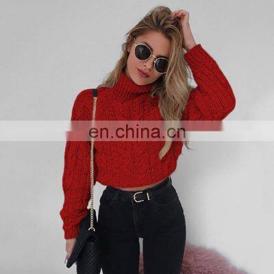 Winter Fashion Women Casual Turtleneck Pure Color Knitted Crop Top Sweater photo-3