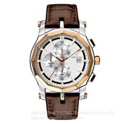 Stainless Steel Fashion multi-function Quartz Watches Man Genuine Leather Chronograph Watch