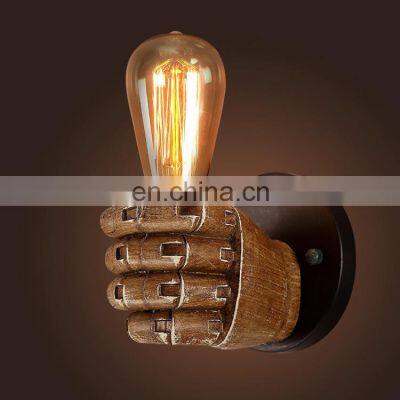 Tonghua Vintage Wood Color Resin Material Fist Shape E26 E27 Ceramic Lamp Holder LED Edison Bulb Corridor Room Wall Light