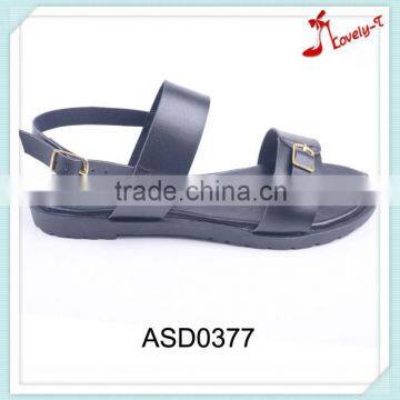 China wholesale fancy style ankle strap flat sandals with double golden buckles