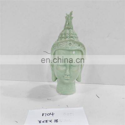Custom Design Small Green Jade Ceramic Buddha Head Statue for Sale