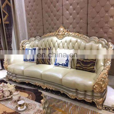 Luxury Big Living Room Sofas Real Leather Cover Wooden Furniture