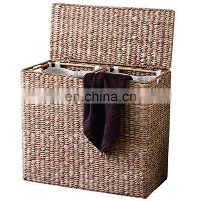 Oversized Divided Seagrass Fiber Laundry Hamper Storage Basket with Handles and 2 Removable Liners