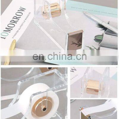Classic Modern Design Clear Acrylic Gold Adhesive Tape Paper Cutter Tape Dispenser for Office photo-3