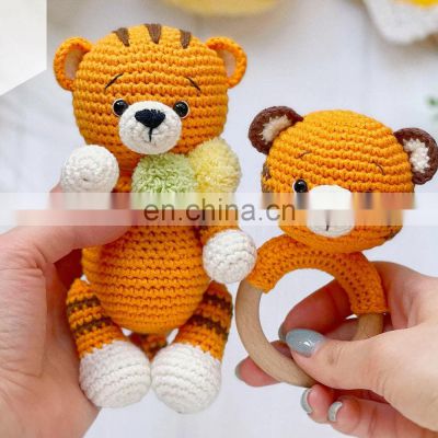 Handmade Knitted Set Crochet tiger mini Doll and Rattle Set Baby Gift Doll Kid's Toy Vietnam Supplier Cheap Wholesale