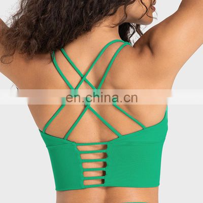 Wholesale Solid Color Women Workout Fitness Clothing Custom Logo Sexy Long Line Women Yoga Tops Sports Bra Cross Back Yoga Tanks