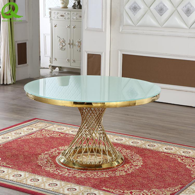 Gold stainless steel frame glass top wedding table 6 people tables for wedding