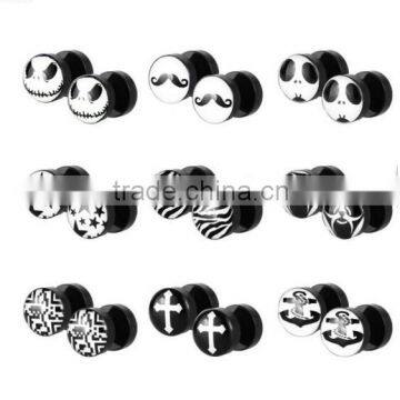 Black Base Fake Plug Fake Expander Gauge Stud Earrings, Hypoallergenic Nickel-free