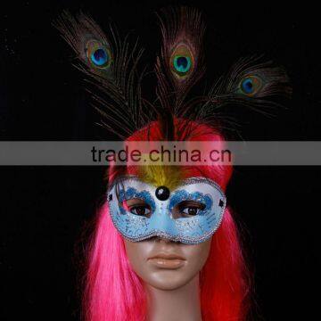 Wholesale painted blue peacock feather venetian masquerade mask