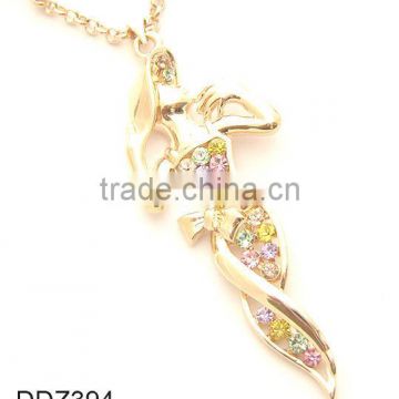 Elegant mermaid necklace,Gold color necklace,Colorful diamond necklace