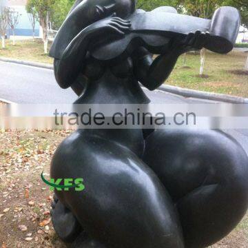 Bronze abstract fat lady playing violin sculpture