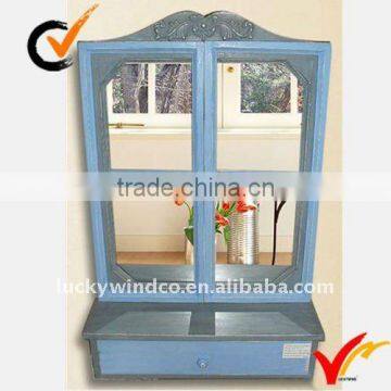2 Drawers 2 Hooks Solid Wood Retro White Rustic Mirror With Shelf photo-5