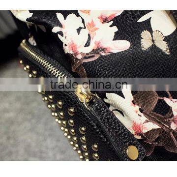 Women Butterfly Printed Backpack Fashion Rivet School Bags photo-2
