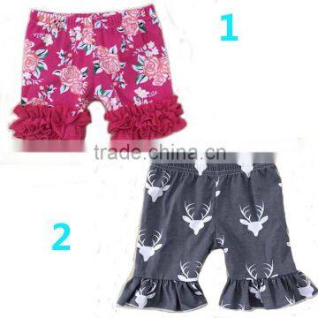 hot sale children ruffle pant hot pink floral baby ruffle shorts girls icing shorts