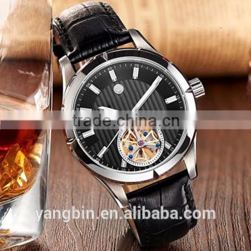 High quality skeleton autometic genuine leather band factory Men Watch