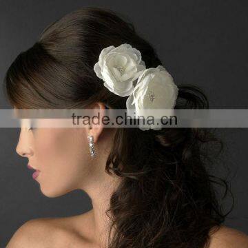 Ivory Jeweled Ranunculus Pair Clip Wedding Hair Accessories