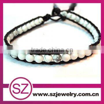 Hot sale white turquoise beads beaded wrap leather bracelet