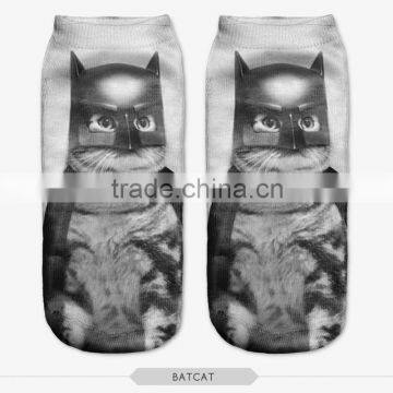 sexy young girls indoor batcat high quality 3d digital print colorful ankle socks sports unisex custom hot sale stretch spandex