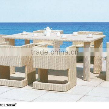 White Wicker Rattan Dining Set Patio Furniture photo-2