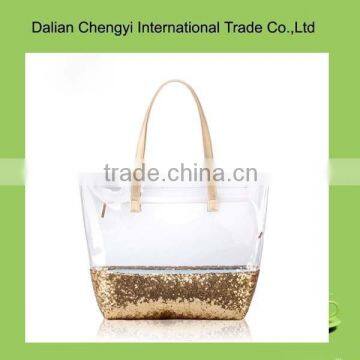 Stylish tactic pvc waterproof beach bag with shining paillette