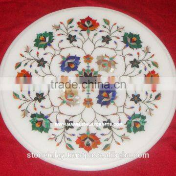 Round White Marble Inlay Table Top