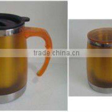 stainless steel office mug 450ml with lid and handle