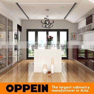 New Design White and Red Lacquer Finish Wood Veneer Kitchen Furniture with Island