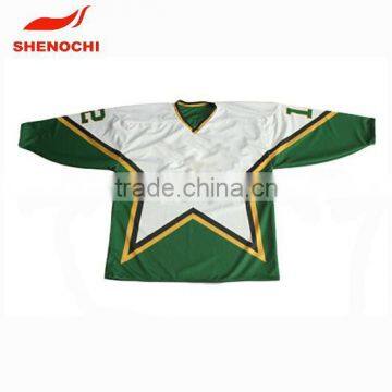 Dye green custom sublimation print 100% polyester ice hockey shirt