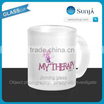SH597 Frosted Glass Cup Drinking Milk Glass Mugs Promotional Glass Drink Milk Handle Mugs