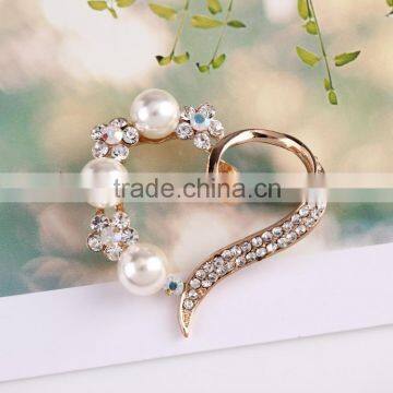 Fashion Designs Heart Shape Rhinestone Brooch Pin With Pearls,Brooches And Pins For Wedding Bouquet,Crystal Wedding Brooch Quality Choice photo-2