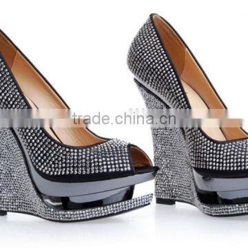 One pair Sample availble High wedges Large size women shoes wedges wedged heels crystals