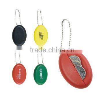 oval shape soft plastic coin holder with keychain