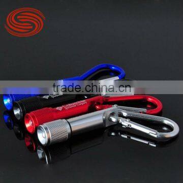 Wholesale Mini Bright Flashlight with Carabiner Portable Outdoor Torch Flashlight with Hanging Buckle Small Size Torch 10pcs/Lot