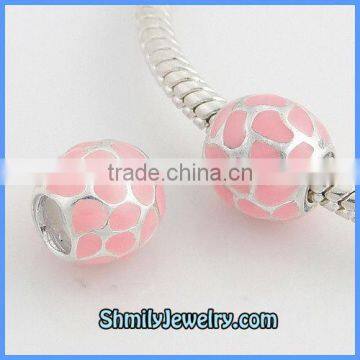 Wholesale High Quality Pink Enamel Silver Charm Beads BES50