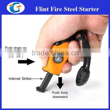 magnesium flint stone fire starter with compass and emergency whistle